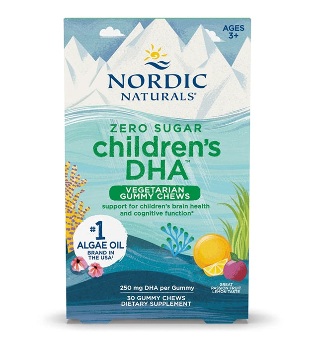 Nordic Naturals vaikams skirti DHA vegetariški kramtomieji guminukai su aistros vaisiais ir citrina, 250 mg – 30 guminukų
