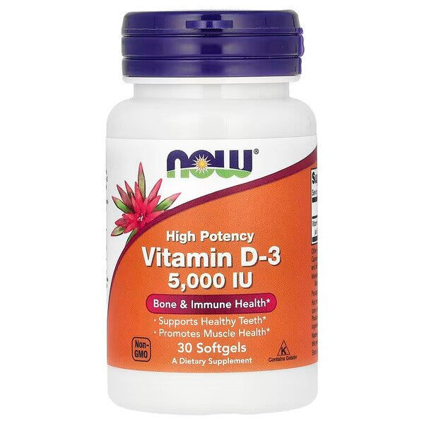 Produkto nuotrauka: NOW Foods Vitamin D-3, 5000 IU - 30 minkštųjų kapsulių