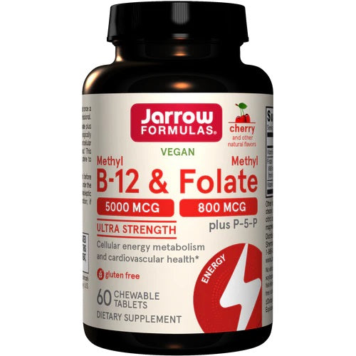 Jarrow Formulas metil B - 12 ir metilfolatas, vyšnių skonio – 60 kramtomųjų tablečių