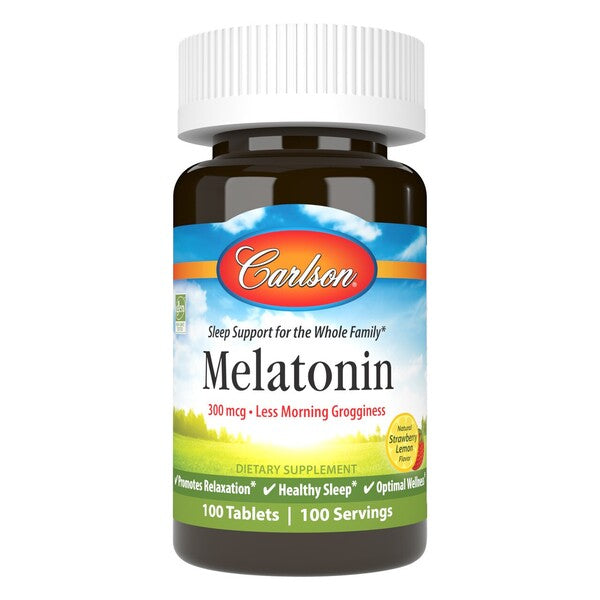 Carlson Labs melatoninas, natūralus braškių ir citrinų skonio – 100 tablečių