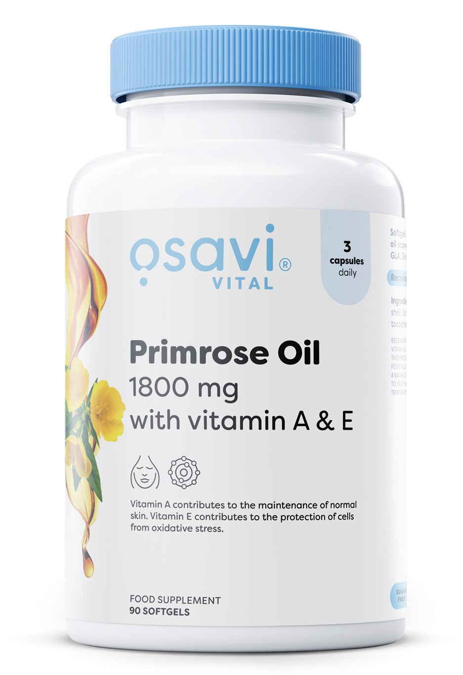 Produkto nuotrauka: Osavi Primrose Oil with Vitamin A & E, 1800mg - 90 minkštųjų kapsulių