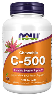 NOW Foods Vitamin C - 500 kramtomosios tabletės, vyšnių skonio – 100 tablečių