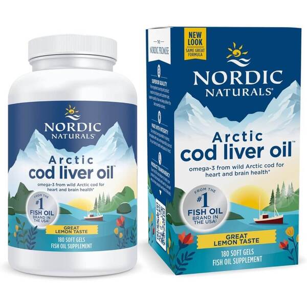 Nordic Naturals arktinių menkių kepenų aliejus, 750 mg citrinų skonio – 180 kapsulių