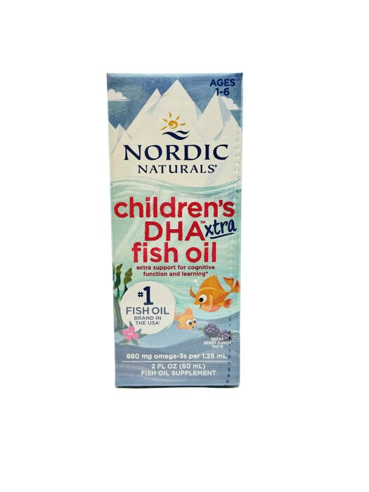 Nordic Naturals vaikams skirtas DHA Xtra žuvų taukų papildas, 880 mg uogų skonio – 60 ml.