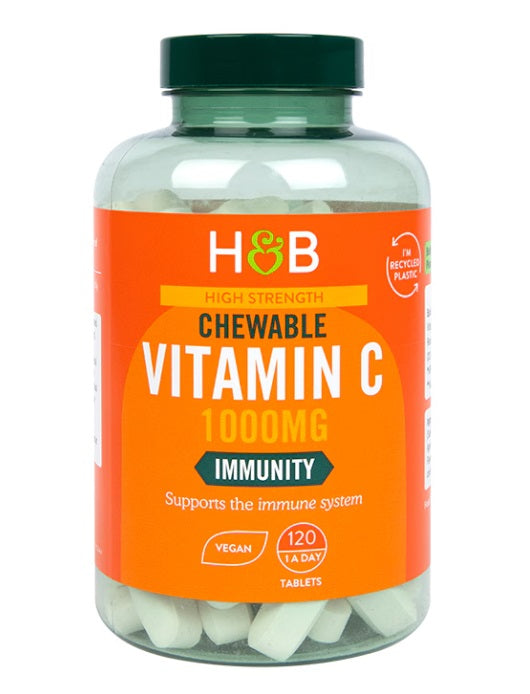 Holland & Barrett didelio stiprumo kramtomosios tabletės su vitaminu C, 1000 mg – 120 tablečių