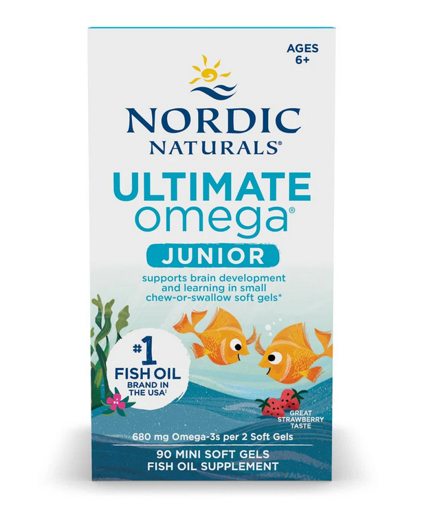 Nordic Naturals Ultimate Omega žuvų taukai vaikams, 680 mg braškių skonio – 90 mini kapsulių