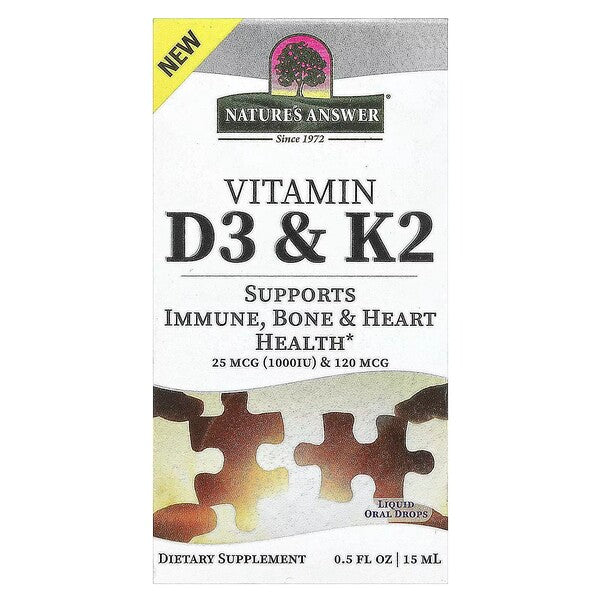 Nature's Answer vitaminai D3 ir K2 – 15 ml.