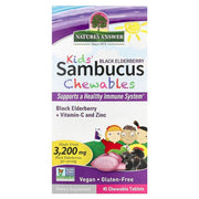 Nature's Answer Kid's Sambucus kramtomosios tabletės su juodųjų šeivamedžių uogomis – 45 kramtomosios tabletės