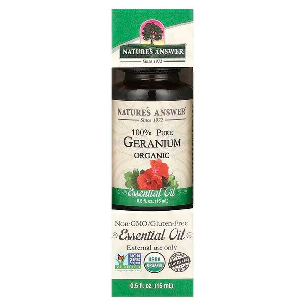 Nature's Answer 100 % grynas pelargonijų eterinis aliejus – 15 ml.