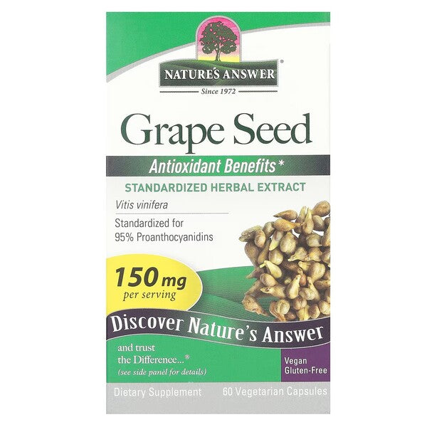 Nature's Answer vynuogių sėklų skonio, 150 mg – 60 kapsulių