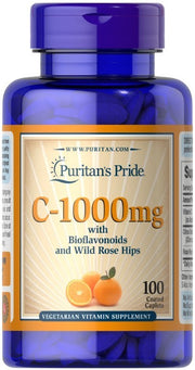 Puritan's Pride C - 1000 su bioflavonoidais ir laukinių erškėtuogių vaisiais, 1000 mg – 100 kapsulių
