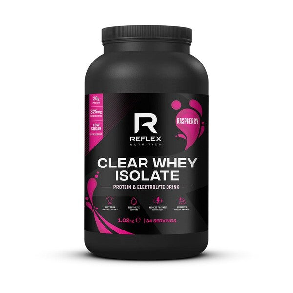 Reflex Nutrition skaidrus išrūgų baltymų izoliatas, aviečių skonio – 1020 g