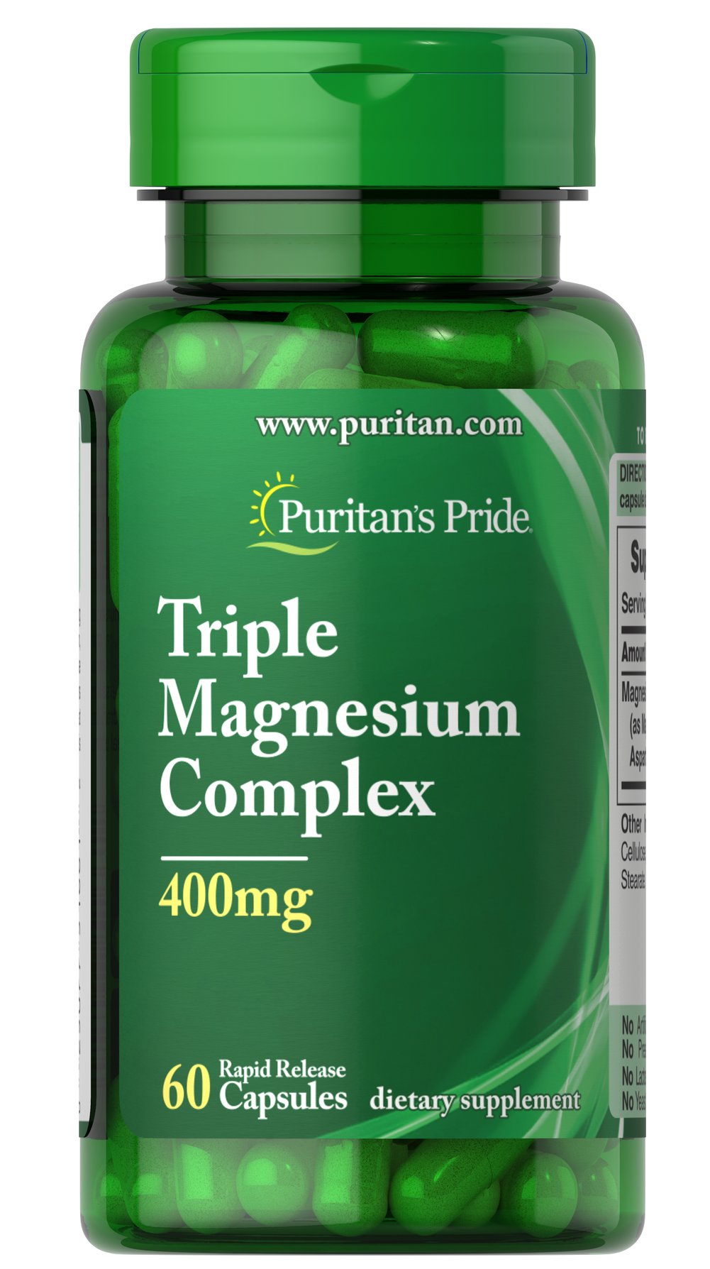 Puritan's Pride trigubas magnio kompleksas, 400 mg – 60 kapsulių