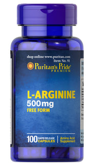 Puritan's Pride L - argininas, 500 mg – 100 kapsulių