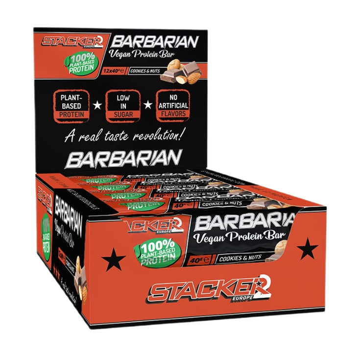 Stacker2 Europe Barbarian baltymų batonėlis su sausainiais ir riešutais – 12 x 40 g