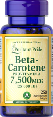 Puritan's Pride beta karotinas, 25000 TV - 250 gelių