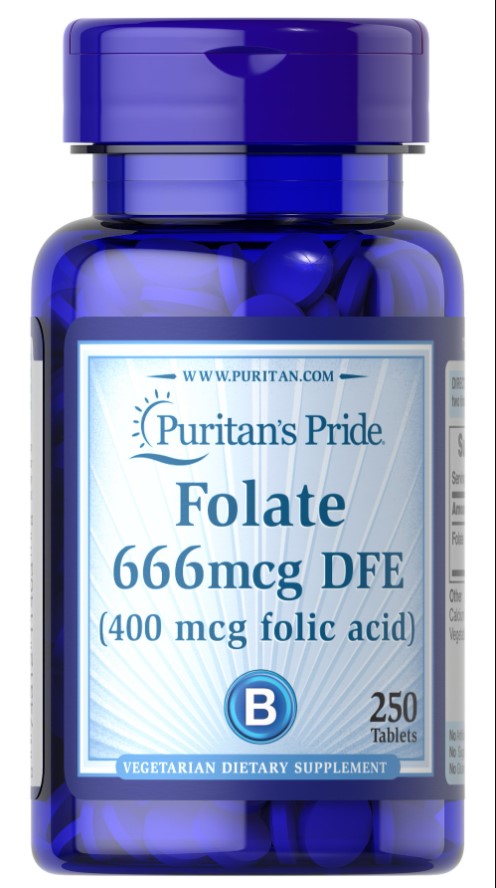 Puritan's Pride folio rūgštis, 666 mcg – 250 tablečių