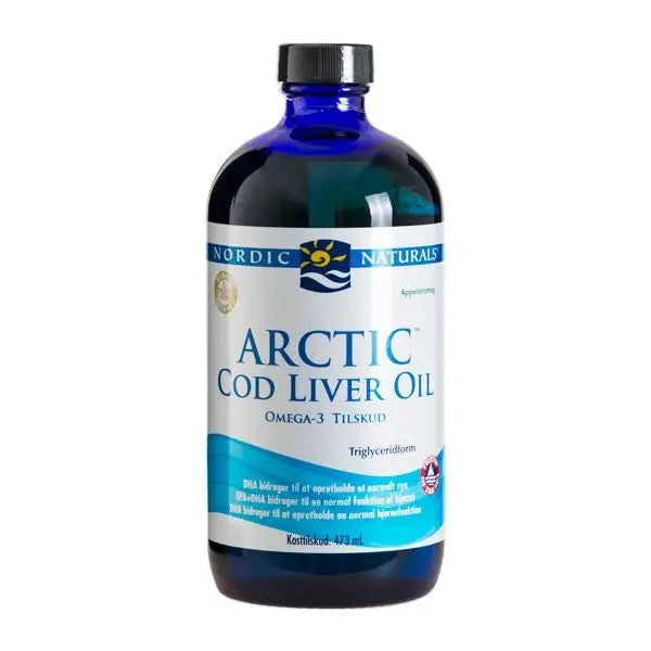 Nordic Naturals (Danijos etiketė) arktinių menkių kepenų aliejus, 1060 mg apelsinų skonio – 473 ml.