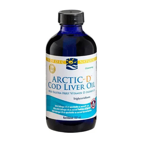 Nordic Naturals (Danijos prekės ženklas) Arctic - D menkių kepenų aliejus, citrinų skonio – 237 ml.