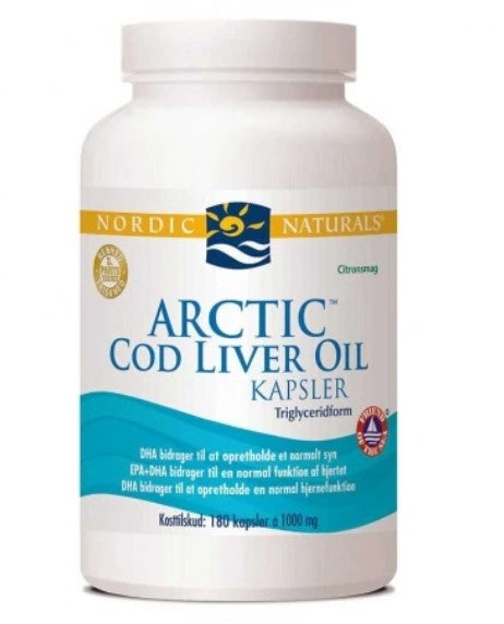 Nordic Naturals (daniškas pavadinimas) arktinių menkių kepenų aliejaus kapsulės, 750 mg citrinų skonio – 180 kapsulių