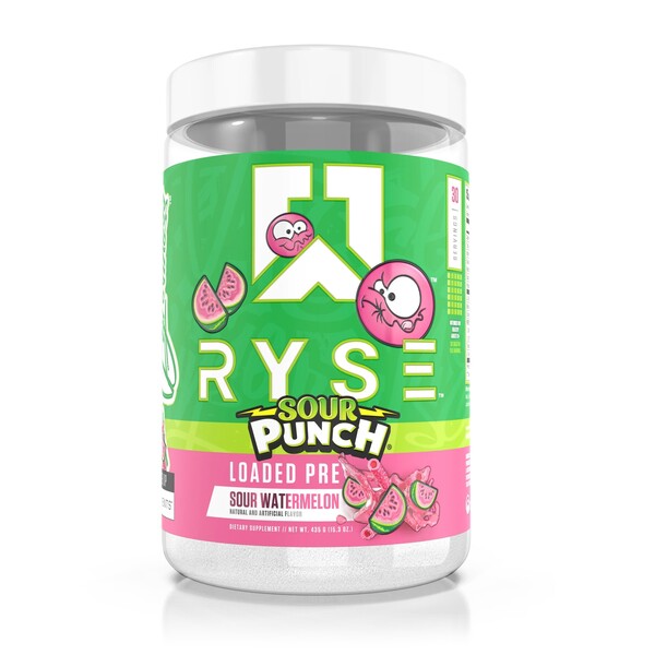 RYSE Loaded Pre, Sour Punch rūgštaus arbūzo skonio gėrimas – 435 g