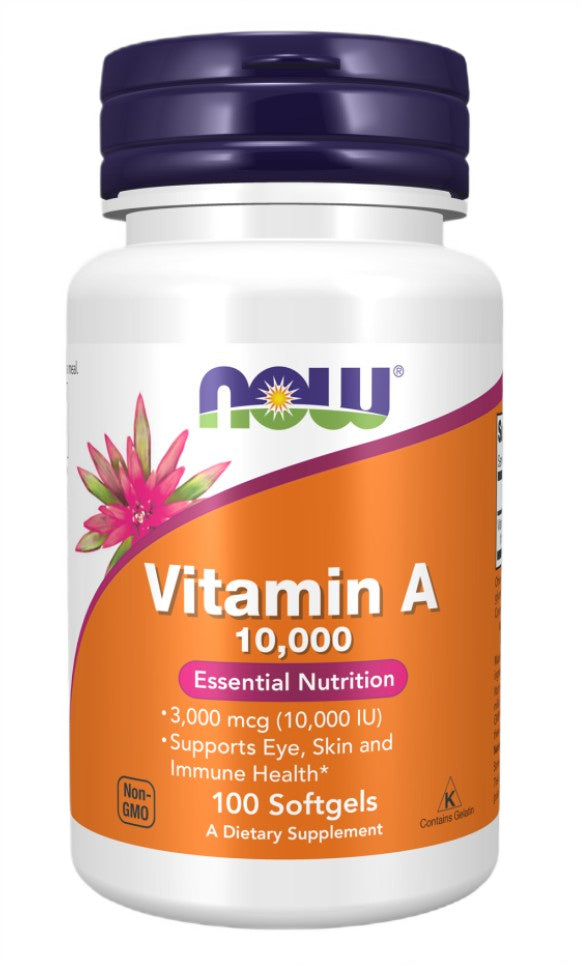 NOW Foods vitaminas A, 10 000 TV – 100 kapsulių