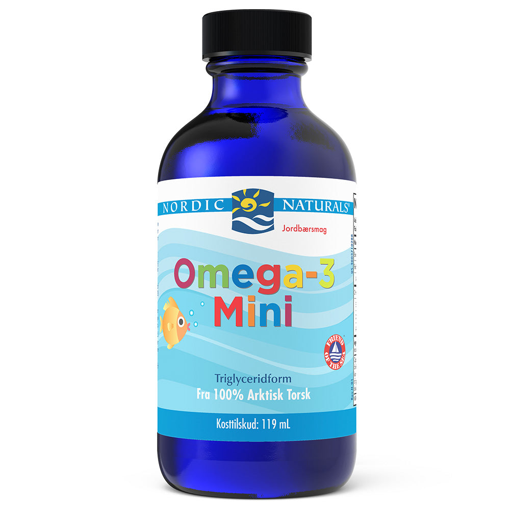 Nordic Naturals (Danijos etiketė) Omega - 3 Mini, 530 mg braškių skonio – 119 ml.