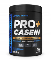 Allnutrition Pro+ kazeinas, braškių ir laukinių braškių skonio – 500 g