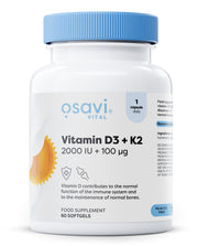 Produkto nuotrauka: Osavi Vitamin D3 + K2, 2000IU + 100mcg - 60 minkštųjų kapsulių