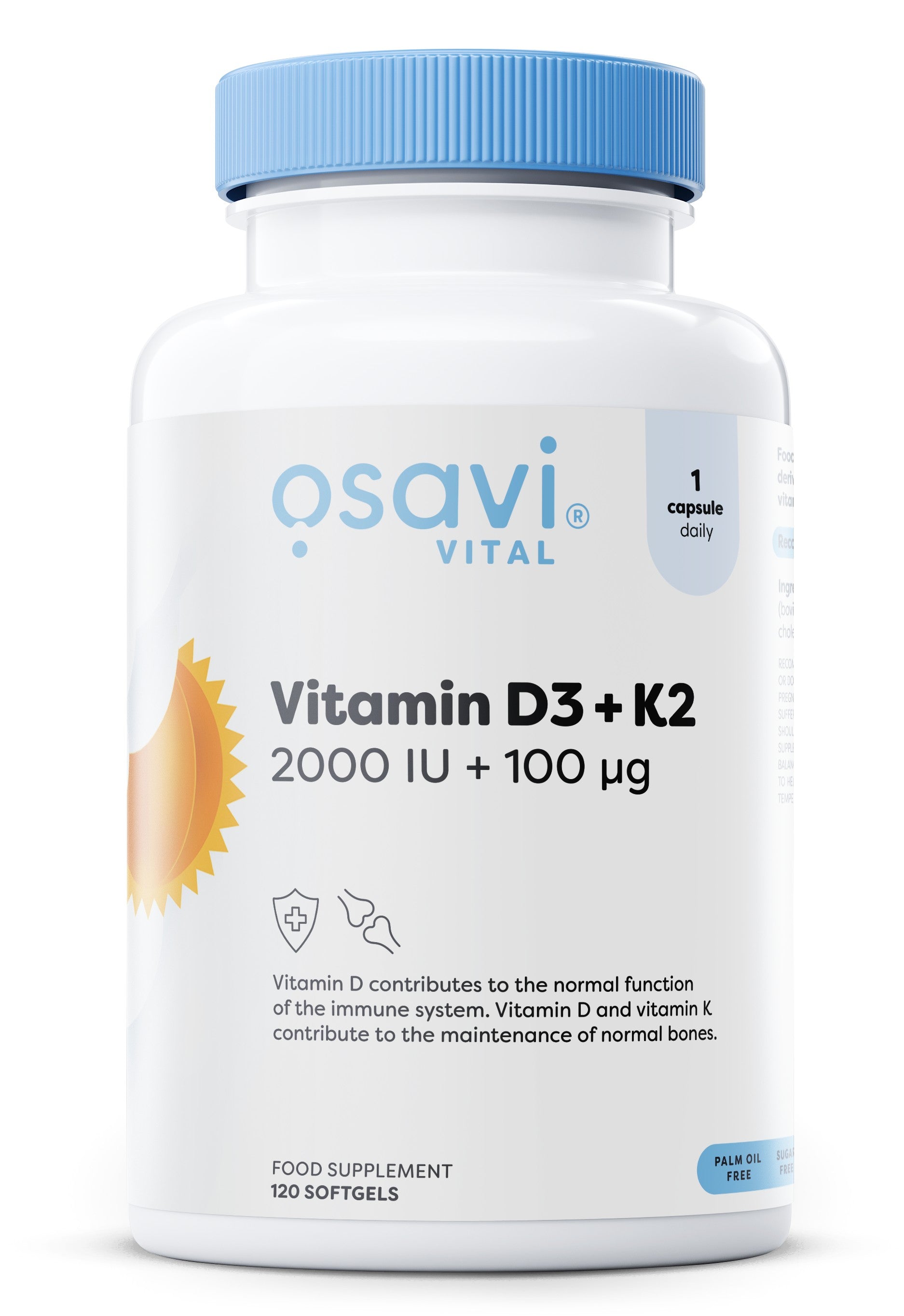 Produkto nuotrauka: Osavi Vitamin D3 + K2, 2000IU + 100mcg - 120 minkštųjų kapsulių