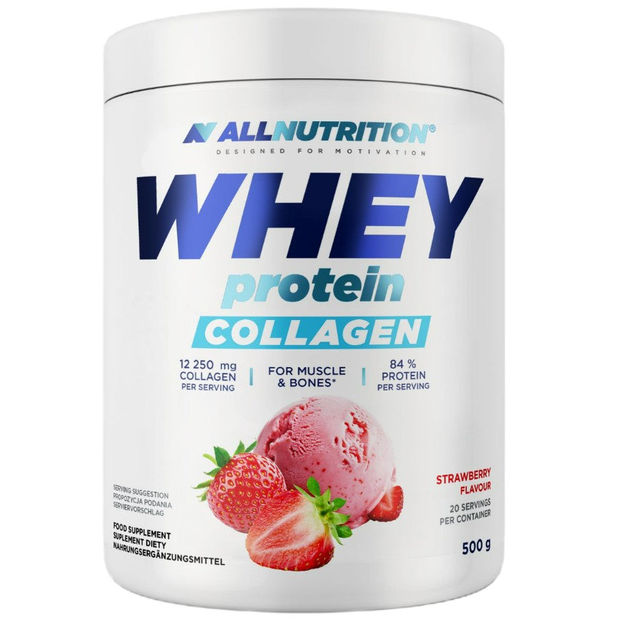 Allnutrition išrūgų baltymų kolagenas, braškių skonio – 500 g