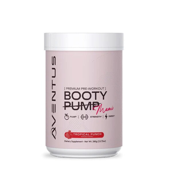 Aventus Supplements Booty Pump – aukščiausios kokybės prieštreniruotinis papildas, Mami Tropical Punch – 390 g