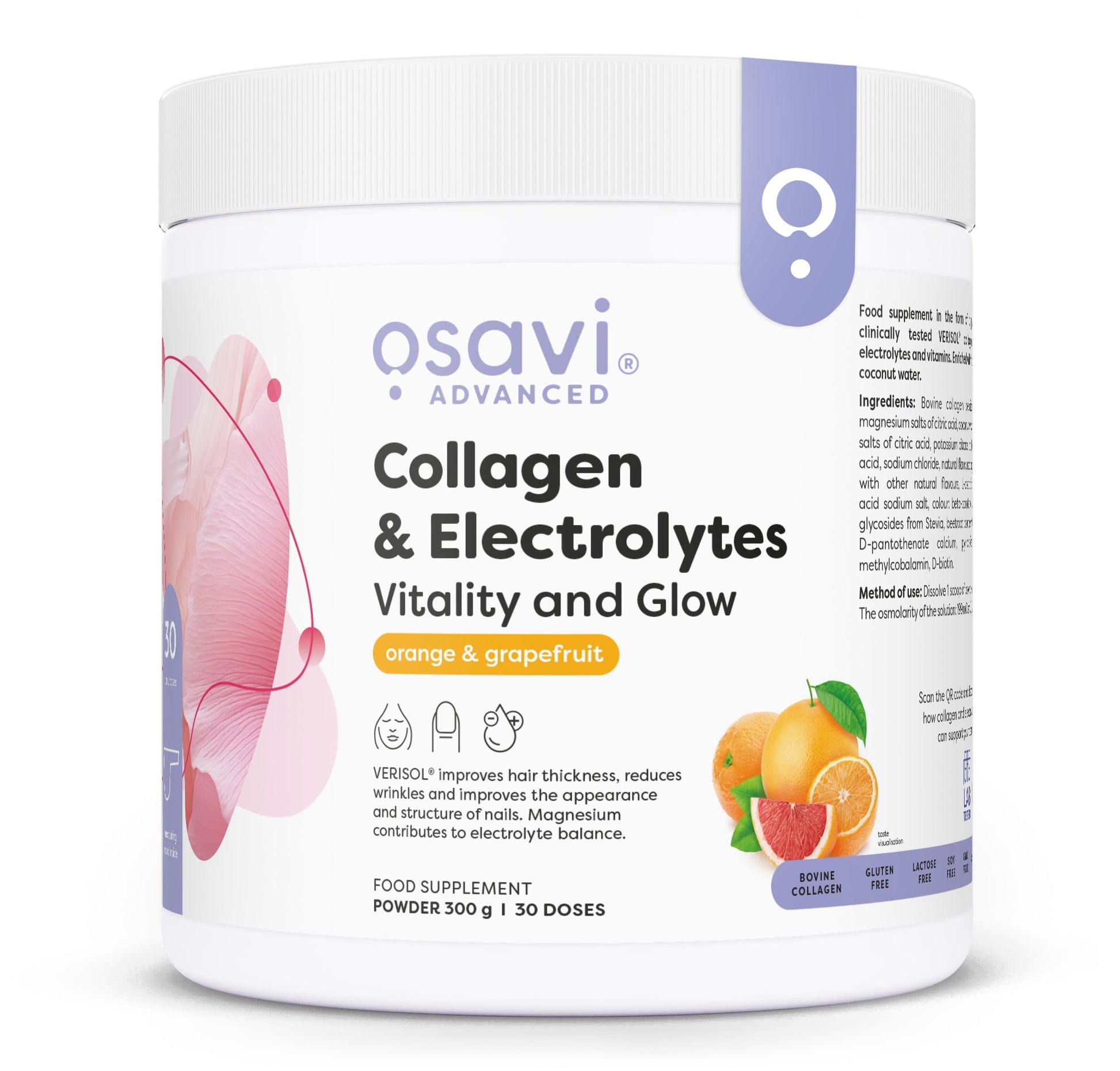 Produkto nuotrauka: Osavi Collagen Electrolytes Vitality and Glow, apelsinas & Grapefruit - 300 g