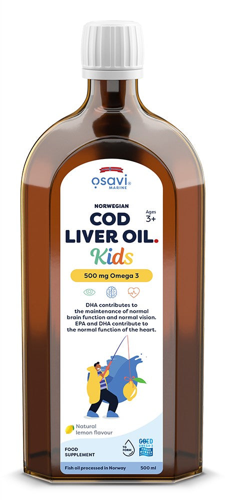 Produkto nuotrauka: Osavi Norwegian Cod Liver Oil Kids, 500mg Omega 3 (Lemon) - 500 ml.