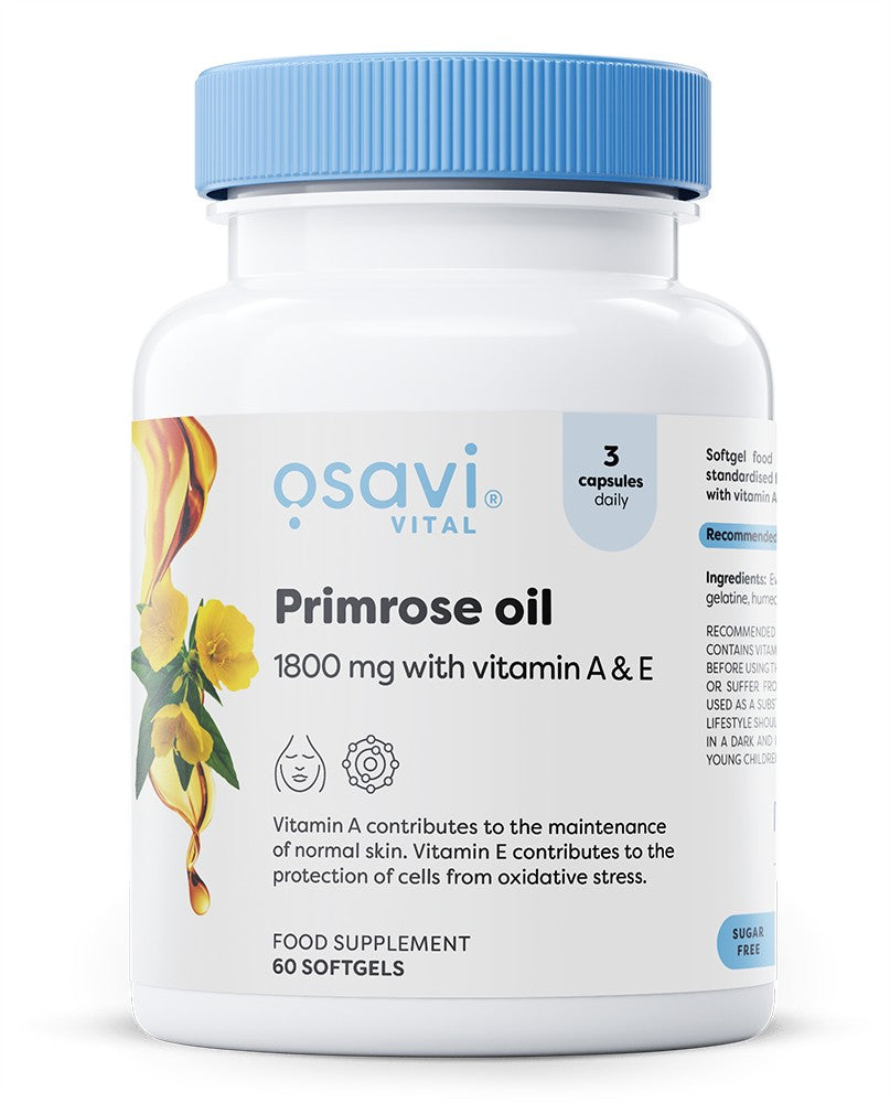 Produkto nuotrauka: Osavi Primrose Oil with Vitamin A & E, 1800mg - 60 minkštųjų kapsulių