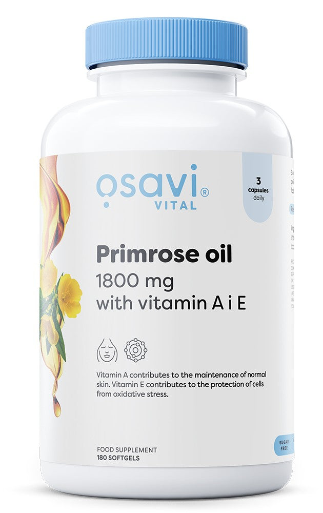 Produkto nuotrauka: Osavi Primrose Oil with Vitamin A & E, 1800mg - 180 minkštųjų kapsulių