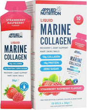 Applied Nutrition skystas jūrinis kolagenas, braškių ir aviečių skonio – 10 x 30 g