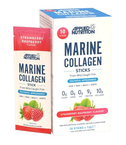 Applied Nutrition jūrinio kolageno lazdelės, braškių ir aviečių skonio – 10 x 12 g