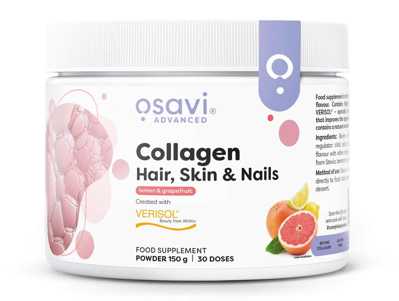 Produkto nuotrauka: Osavi Collagen Peptides (Hair Skin & Nails), Lemon & Grapefruit - 150 g