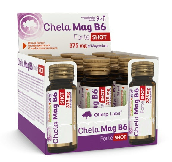 Olimp Nutrition Chela Mag B6 Forte Shot, apelsinų skonio - 9 x 25 ml.
