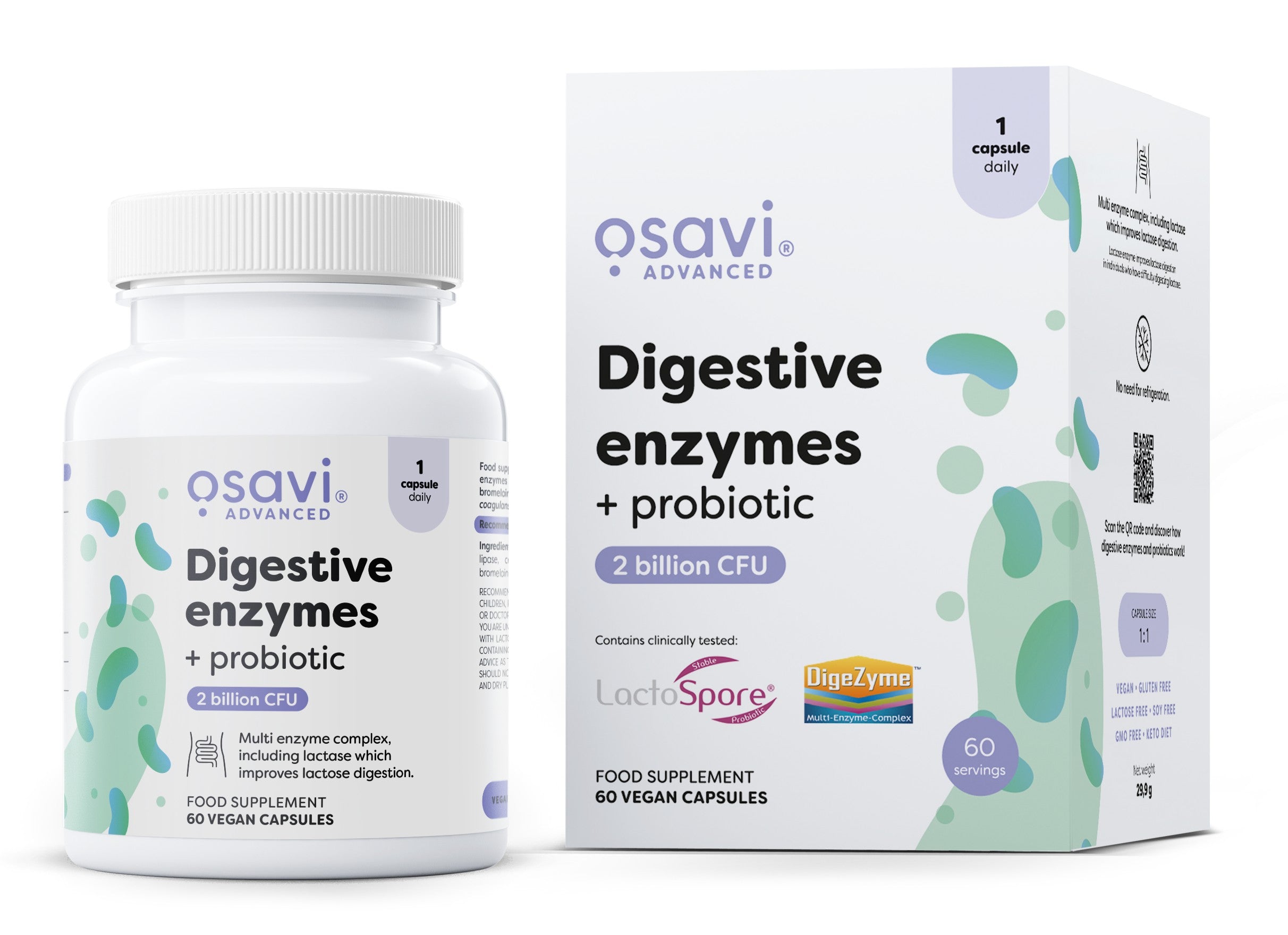 Produkto nuotrauka: Osavi Digestive enzymes + probiotic - 60 vegan caps
