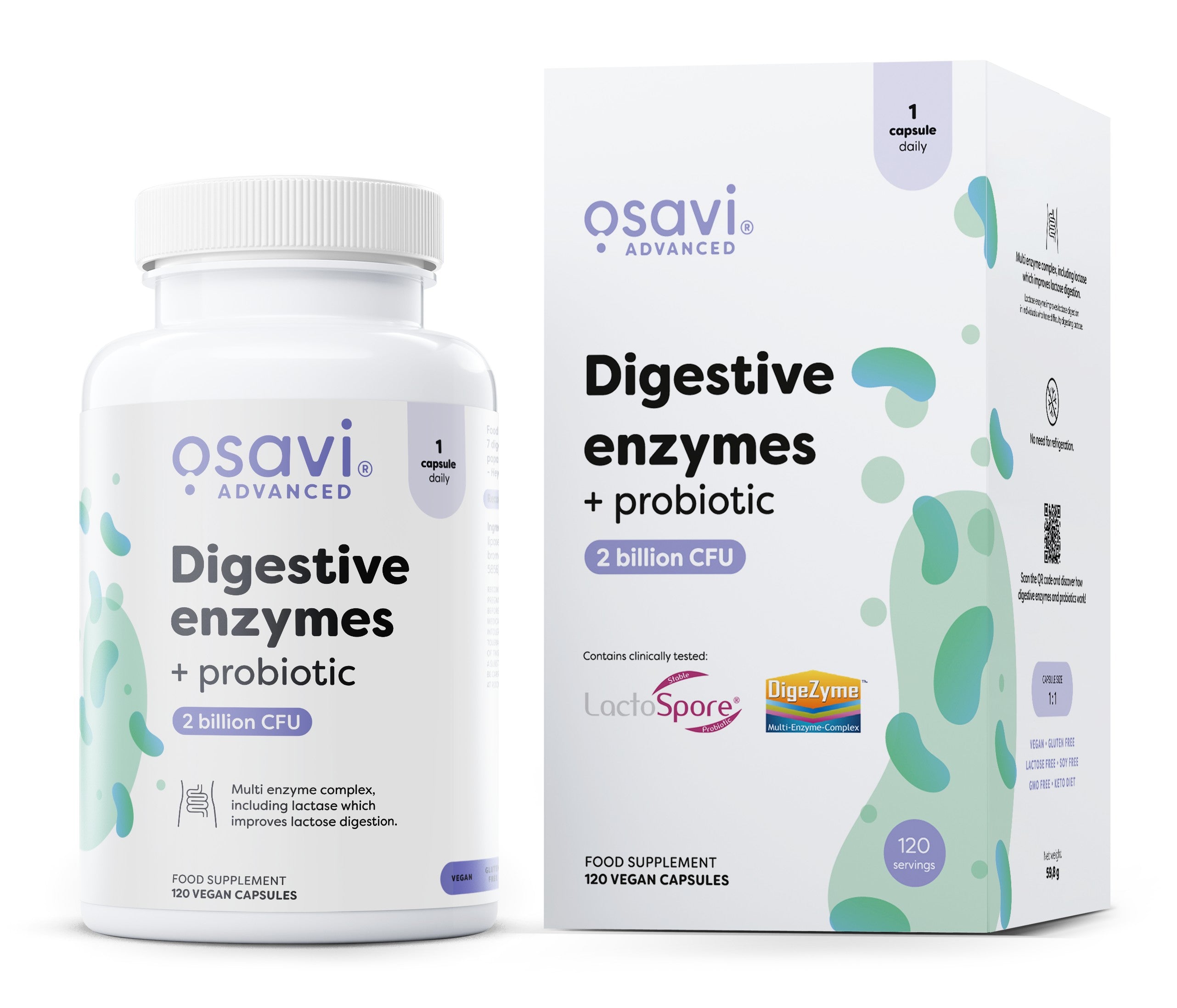 Produkto nuotrauka: Osavi Digestive enzymes + probiotic - 120 vegan caps