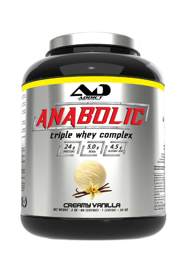 Addict Sport Nutrition anabolinis trigubas išrūgų kompleksas, kreminės vanilės skonio – 2000 g