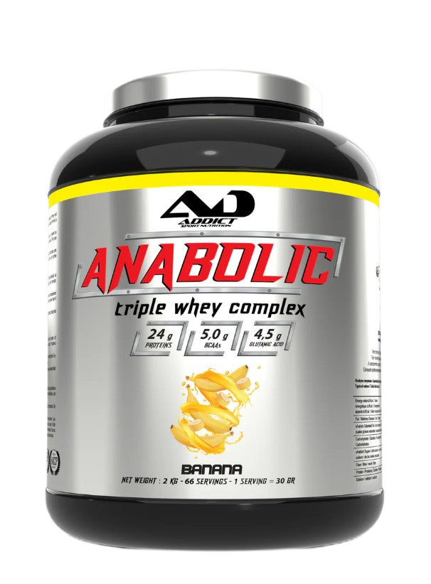 Addict Sport Nutrition anabolinis trigubas išrūgų kompleksas, bananas - 2000 g