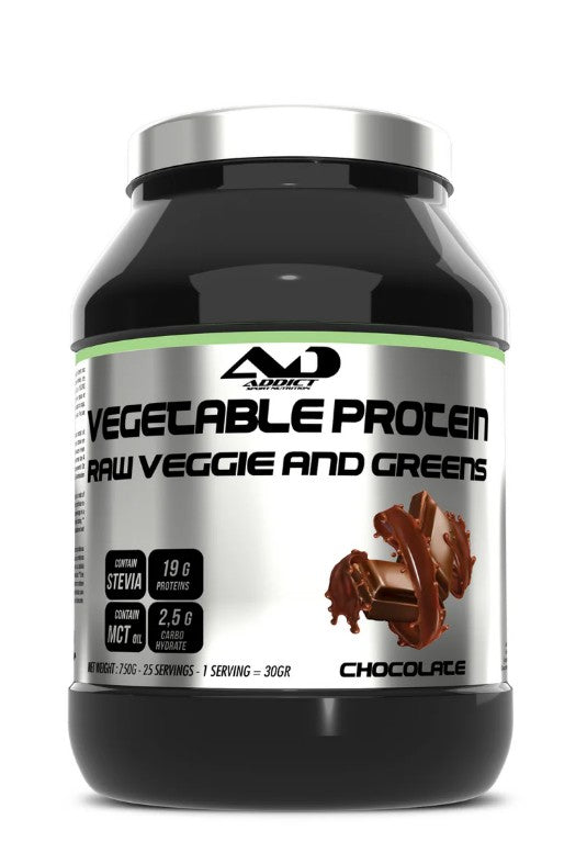 Addict Sport Nutrition daržovių baltymų milteliai, žalios daržovės ir žalumynai, šokoladas - 750 g