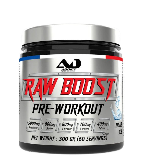 Addict Sport Nutrition Raw Boost prieš treniruotę, Blue Ice – 300 g