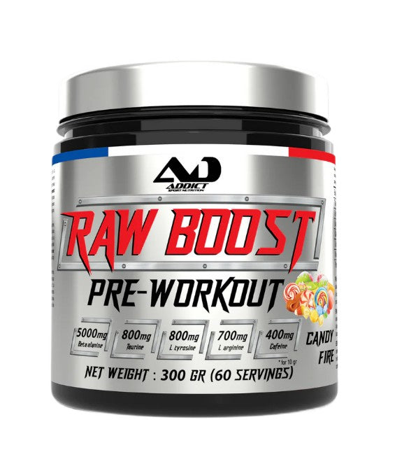 Addict Sport Nutrition Raw Boost prieš treniruotę, Candy Fire – 300 g
