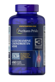Puritan's Pride gliukozamino ir chondroitino MSM – 480 dengtų kapsulių