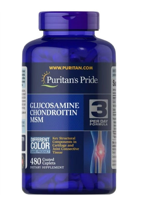 Puritan's Pride gliukozamino ir chondroitino MSM – 480 dengtų kapsulių