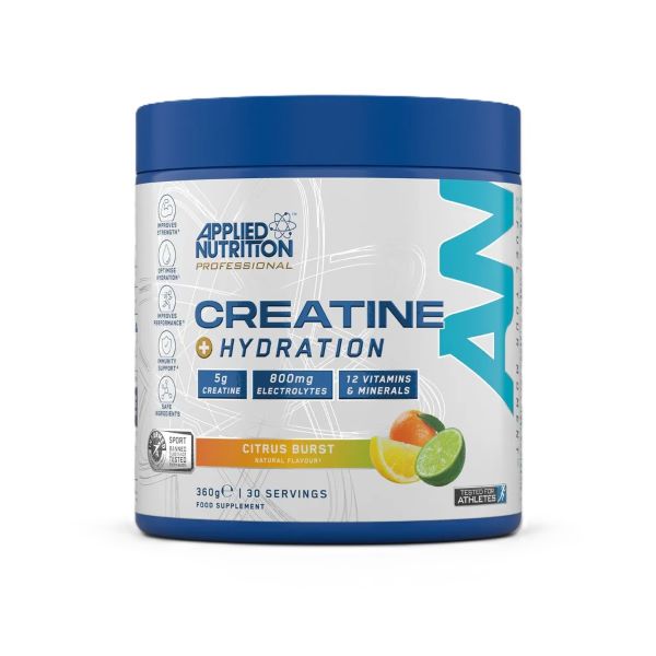 Applied Nutrition kreatinas + hidratacija, citrusinių vaisių skonio – 360 g
